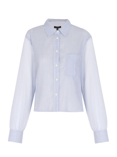 Maxine Lightweight Cropped Shirt (Blue Multi Stripe)
