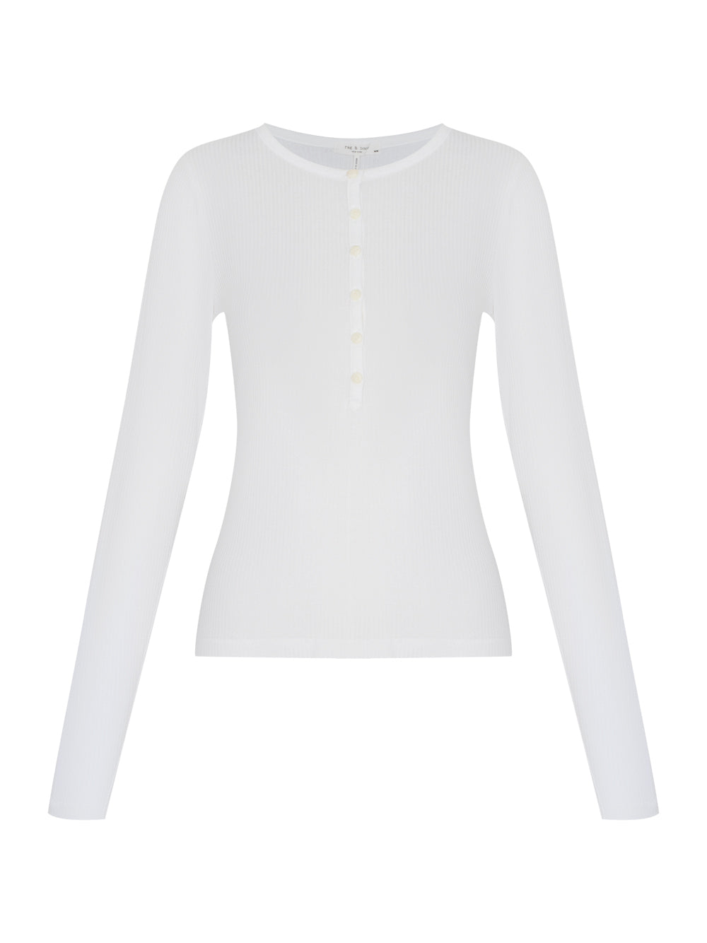 The Knit Rib Henley Long Sleeve Tee (White)