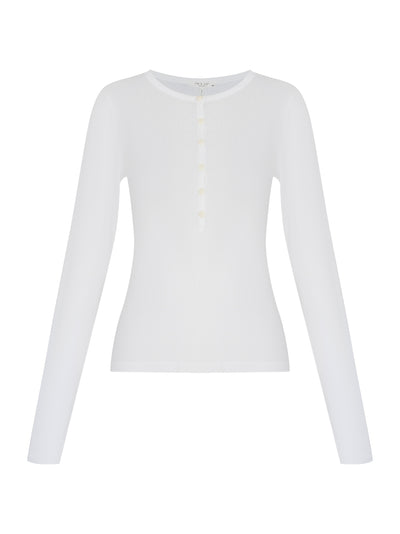 The Knit Rib Henley Long Sleeve Tee (White)