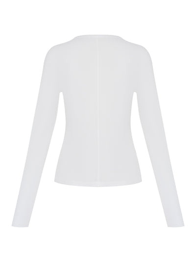 The Knit Rib Henley Long Sleeve Tee (White)