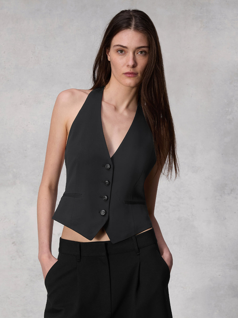 Ethel Crepe Halter Vest (Black)