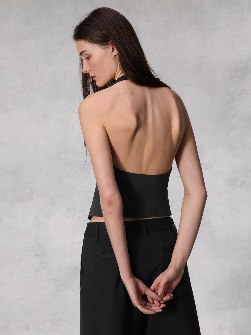 Ethel Crepe Halter Vest (Black)