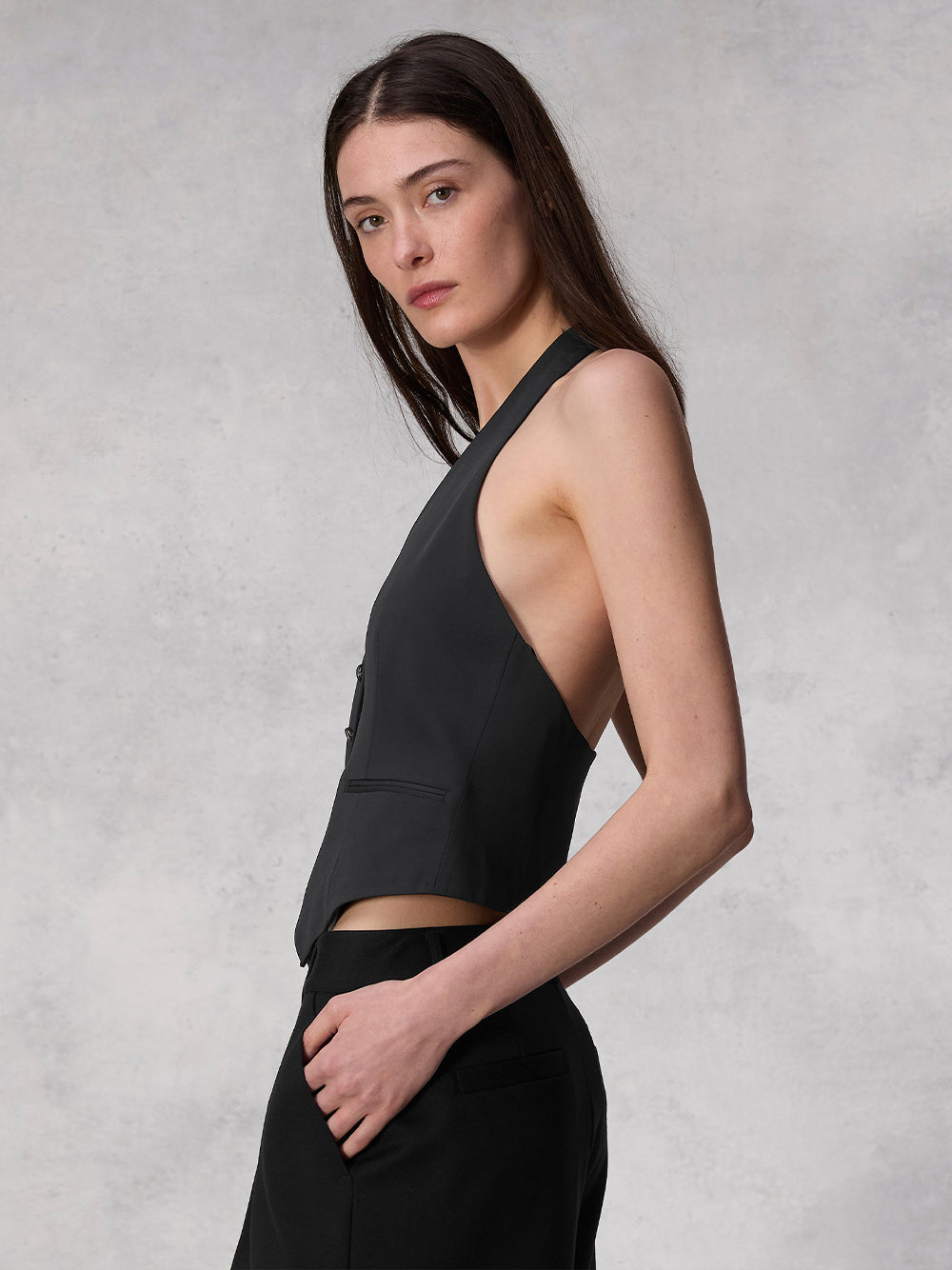 Ethel Crepe Halter Vest (Black)