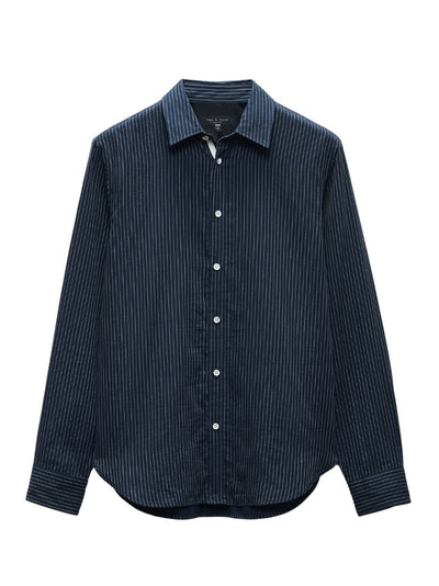 Gus Stripe Double Gauze Shirt (Navy Stripe)