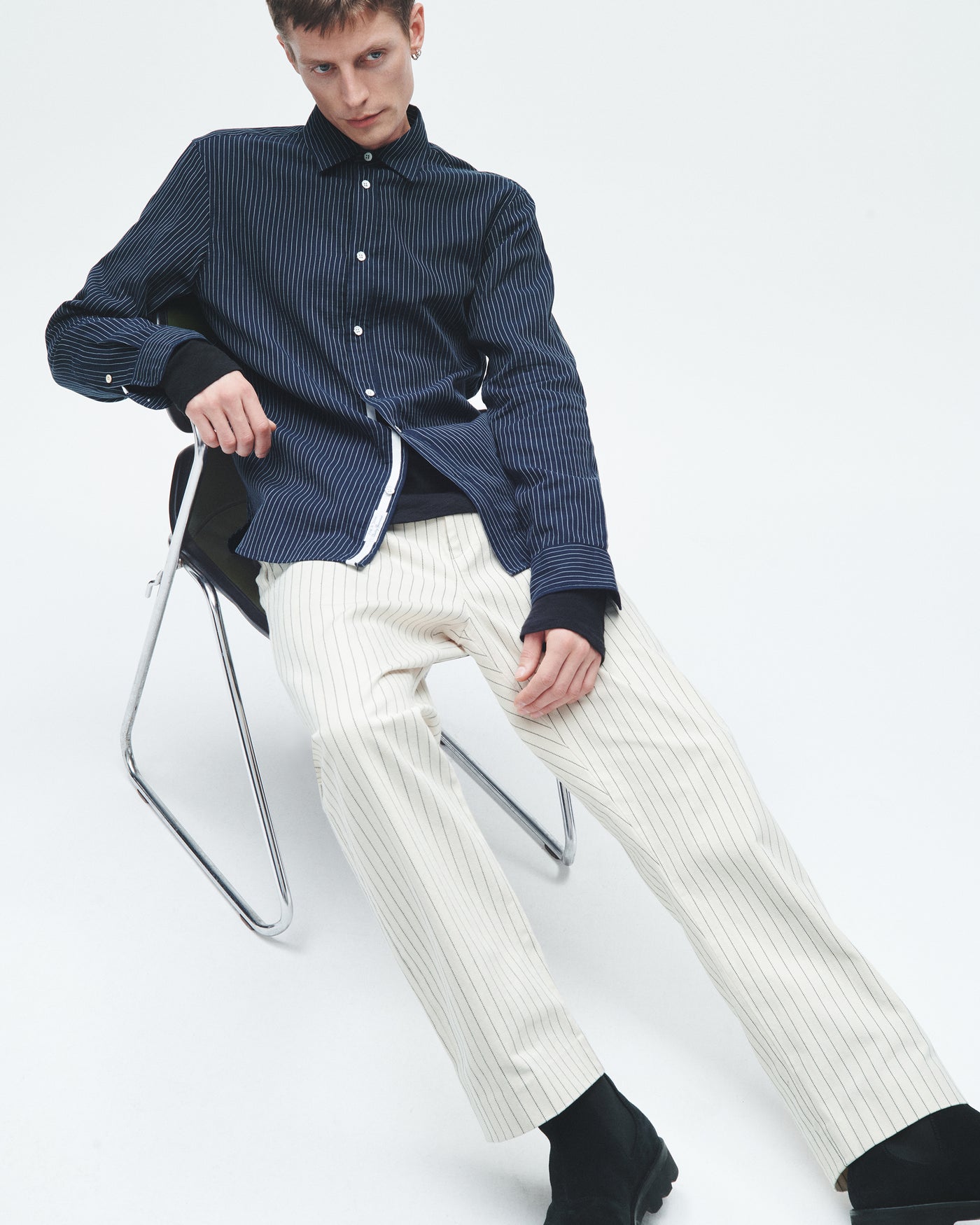 Gus Stripe Double Gauze Shirt (Navy Stripe)