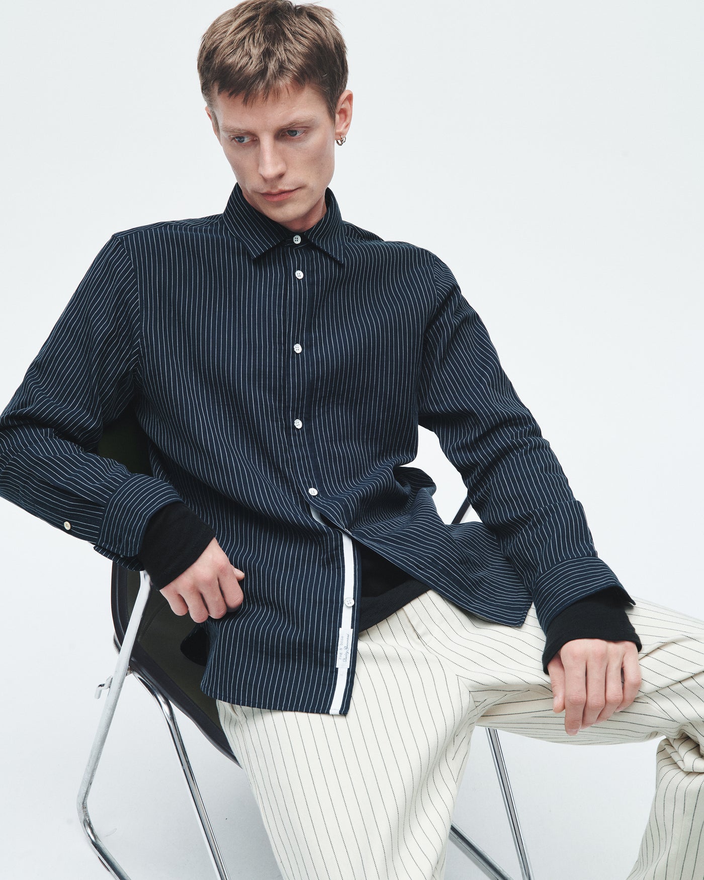 Gus Stripe Double Gauze Shirt (Navy Stripe)