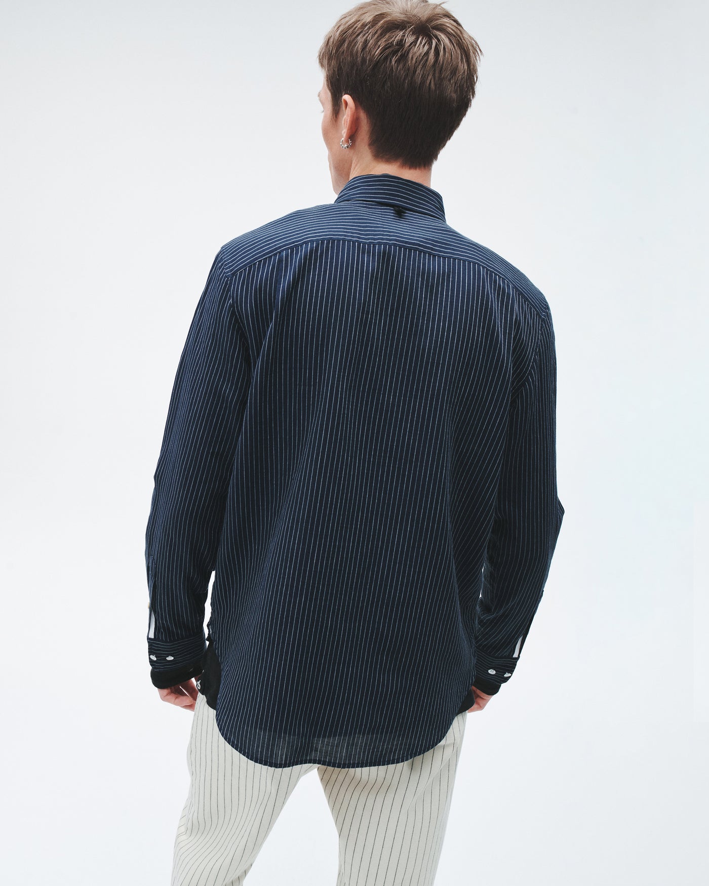 Gus Stripe Double Gauze Shirt (Navy Stripe)