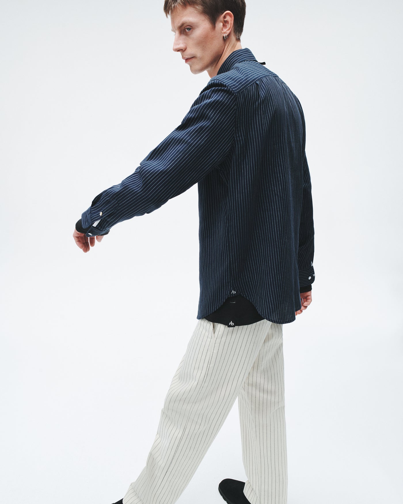 Gus Stripe Double Gauze Shirt (Navy Stripe)