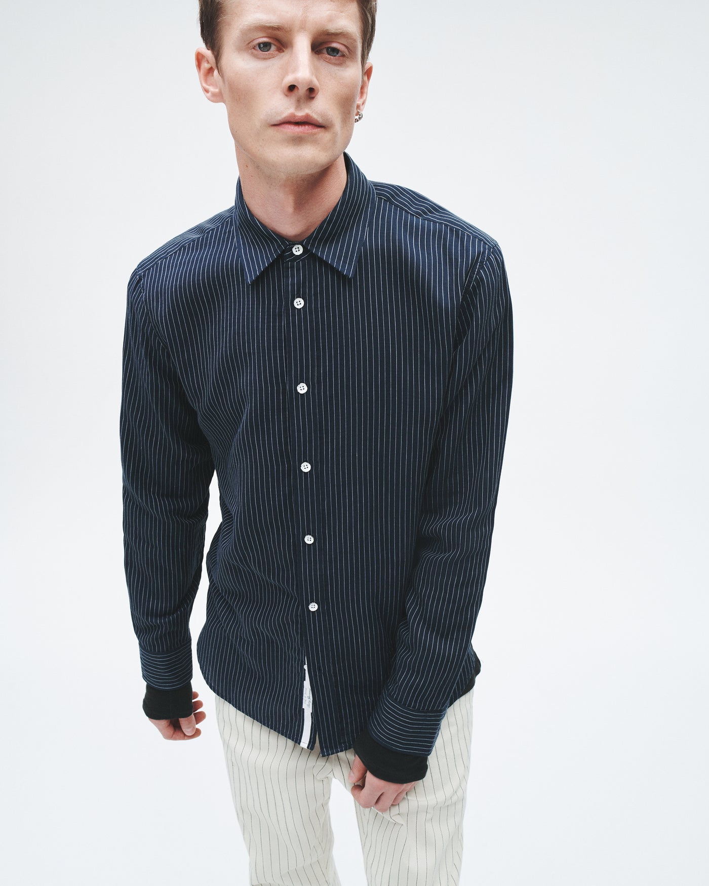Gus Stripe Double Gauze Shirt (Navy Stripe)