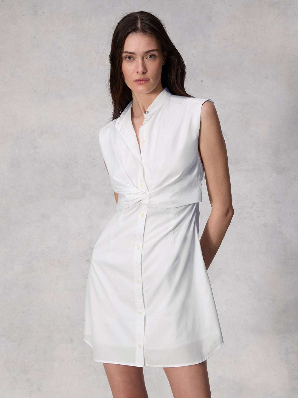 Louisa Sleeveless Poplin Dress (White)