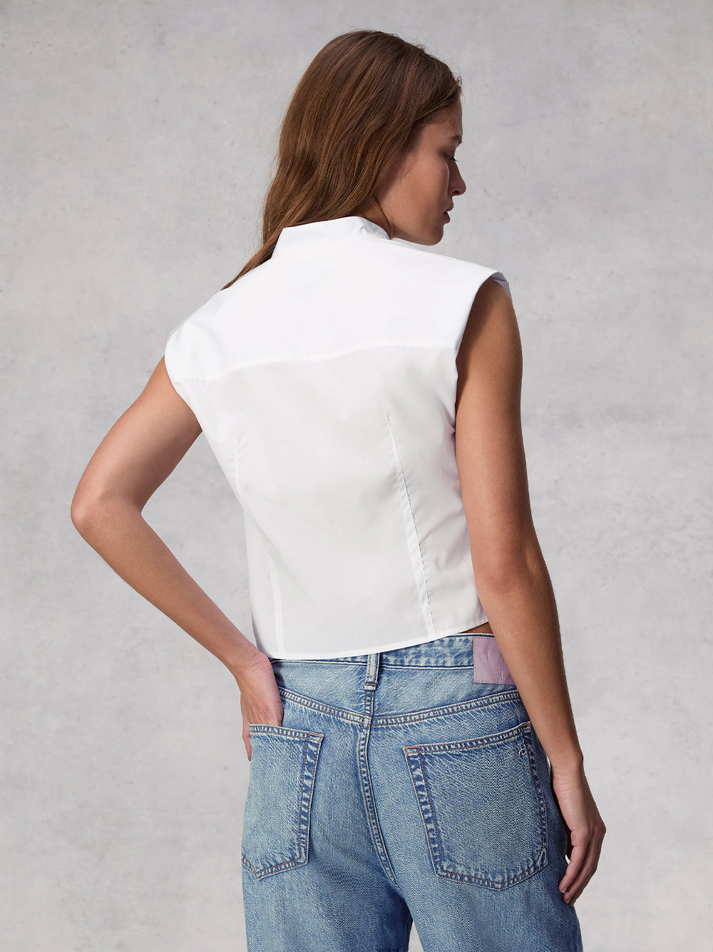 Louisa Sleeveless Poplin Shirt (White)