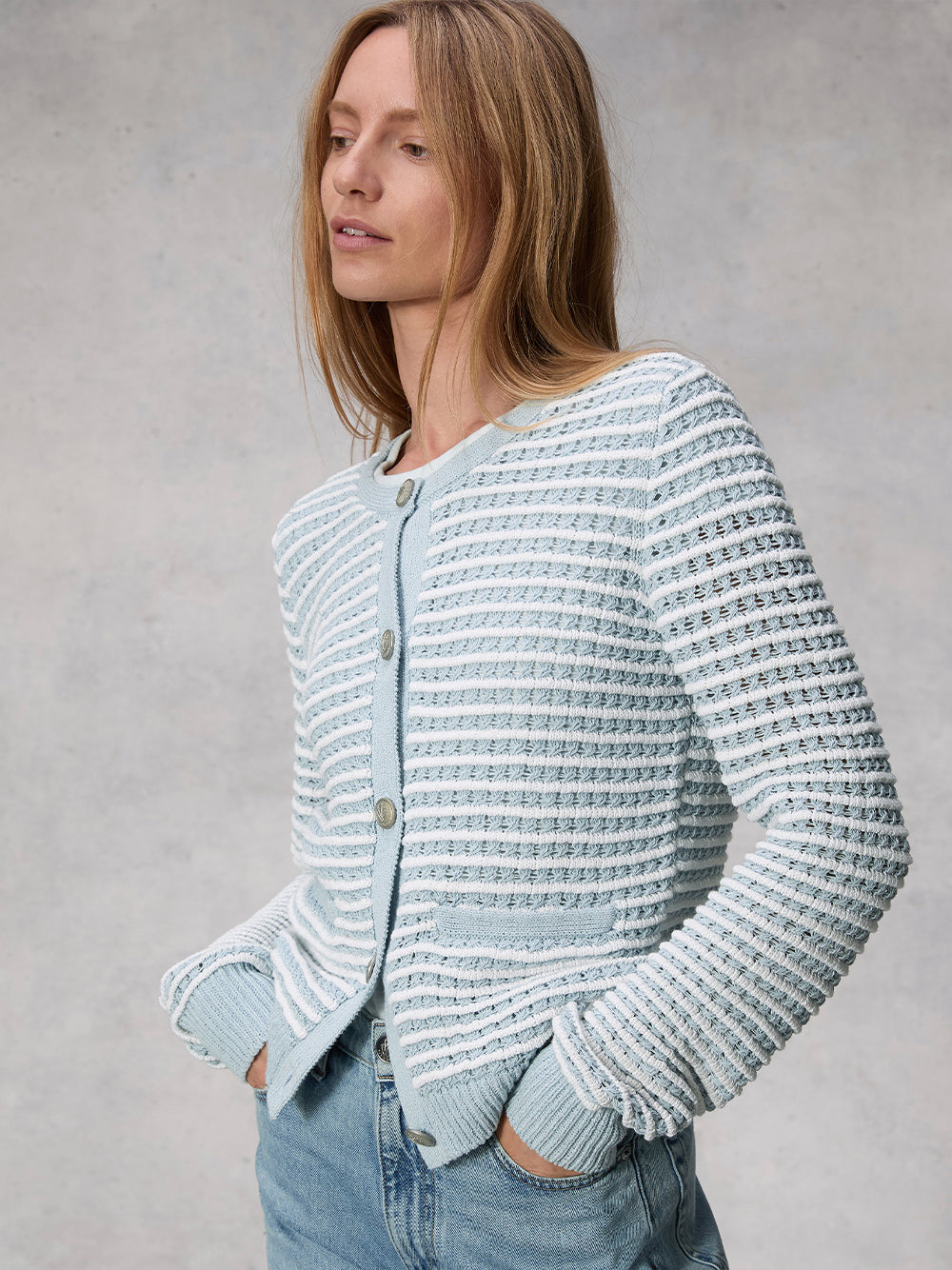 Marlee Stripe Cardigan (Light Blue)