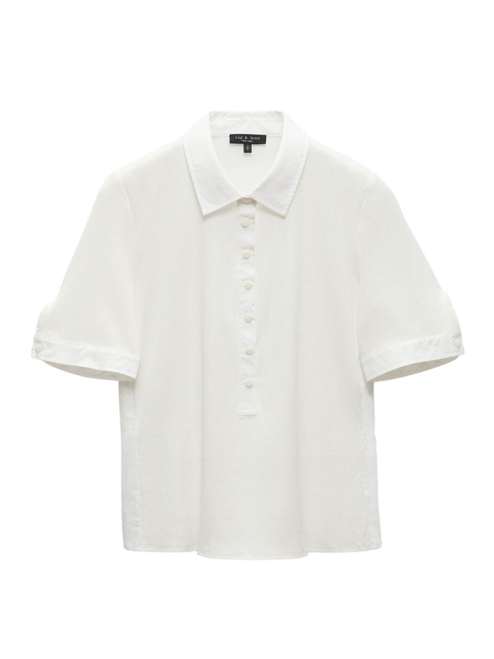 Ribbed Mix Media Short Sleeve Polo T-Shirt (White)
