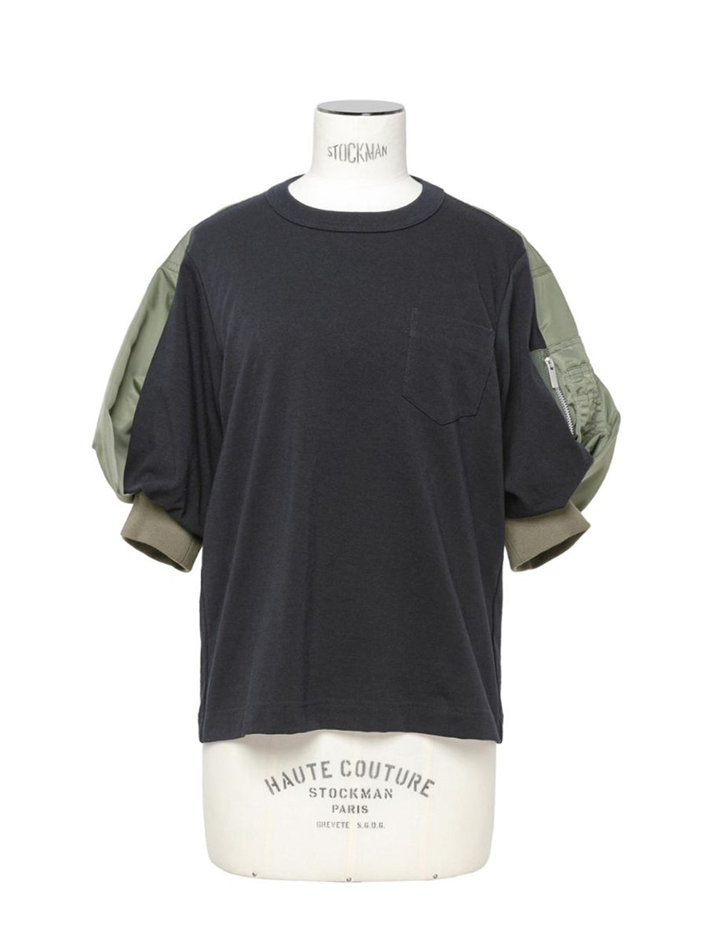 Nylon Twill X Cotton Jersey T-Shirt Navyxkhaki