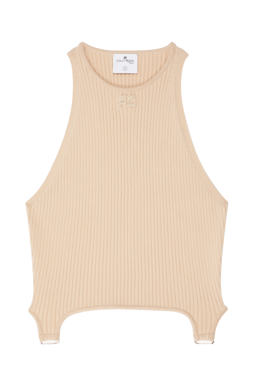 Suspenders Rib Knit Top Sand