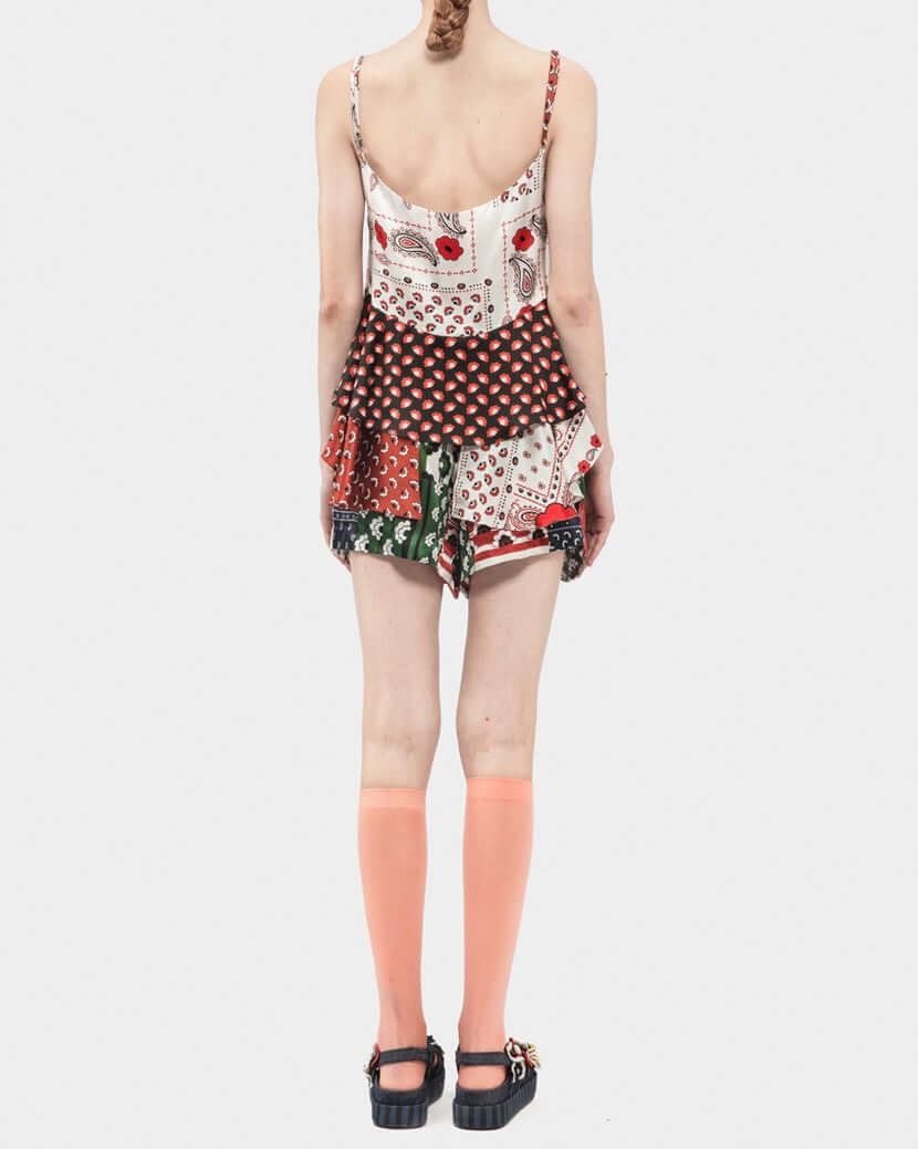 Mix Satin Silk Print Peplum Camisole Top