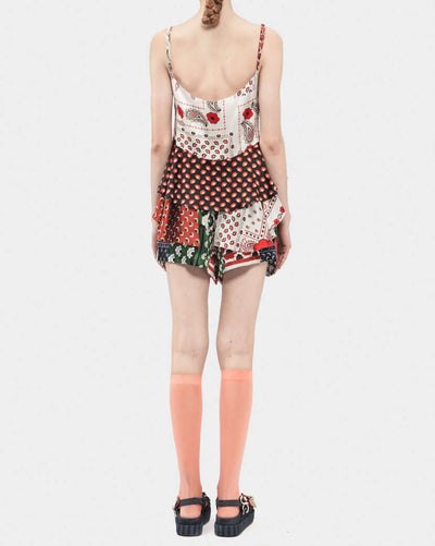 Mix Satin Silk Print Peplum Camisole Top