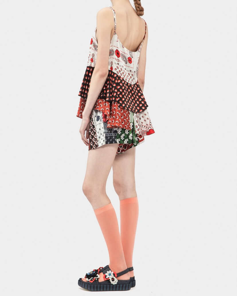 Mix Satin Silk Print Peplum Camisole Top