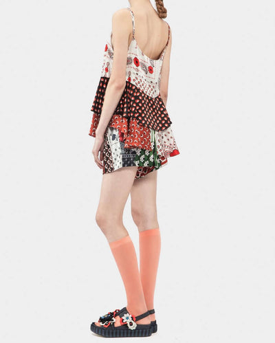 Mix Satin Silk Print Peplum Camisole Top