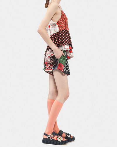 Mix Satin Silk Print Peplum Camisole Top