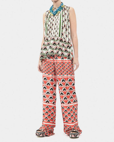 Satin Silk Print Peplum Sleveless Top