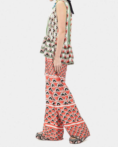 Satin Silk Print Peplum Sleveless Top