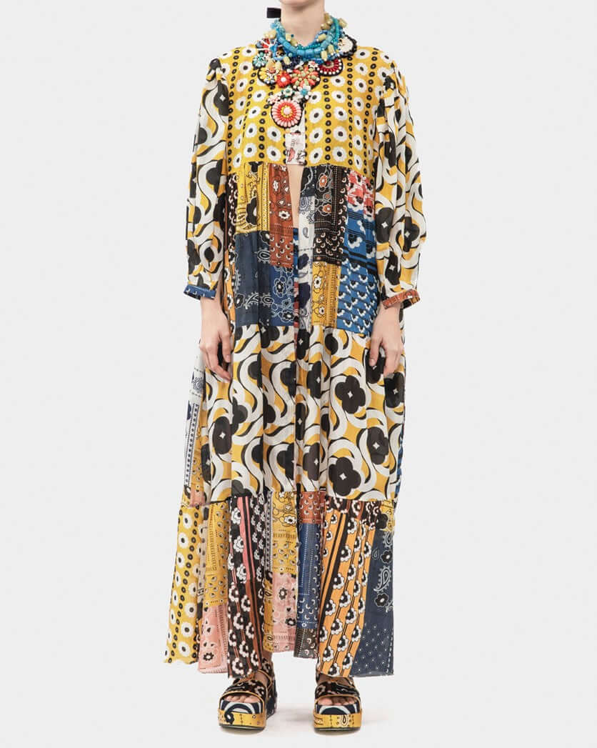 Mix Lightweight Silk Print Maxi Coat
