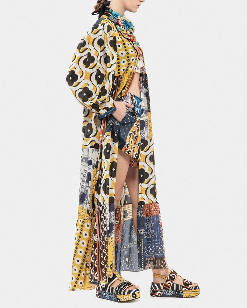 Mix Lightweight Silk Print Maxi Coat