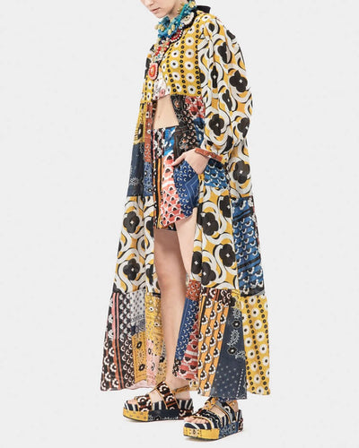 Mix Lightweight Silk Print Maxi Coat