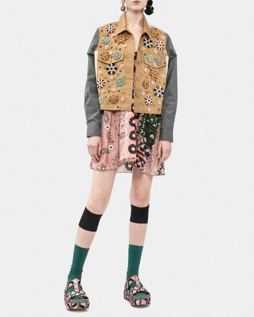 Embellished Patchwork Cotton Short Jacket