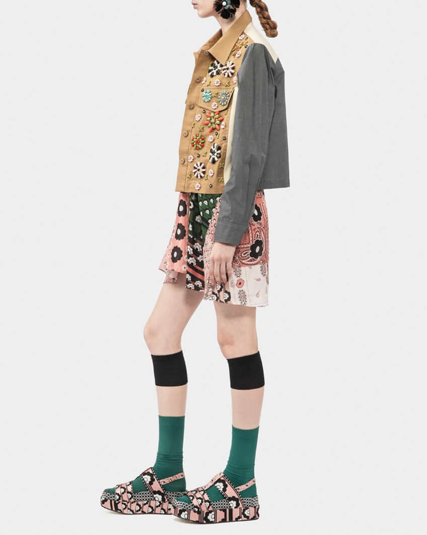 Embellished Patchwork Cotton Short Jacket