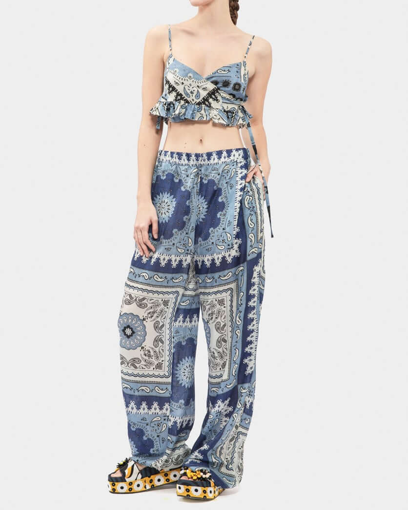 Lightweight Silk Print Long Pants