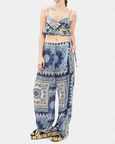Lightweight Silk Print Long Pants