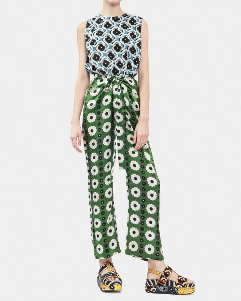 Satin Silk Print Sarong Long Pants