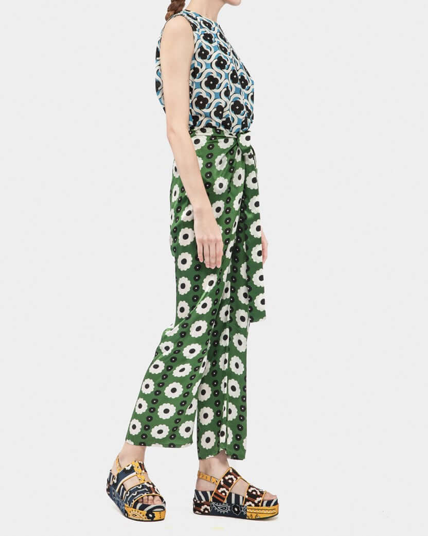 Satin Silk Print Sarong Long Pants