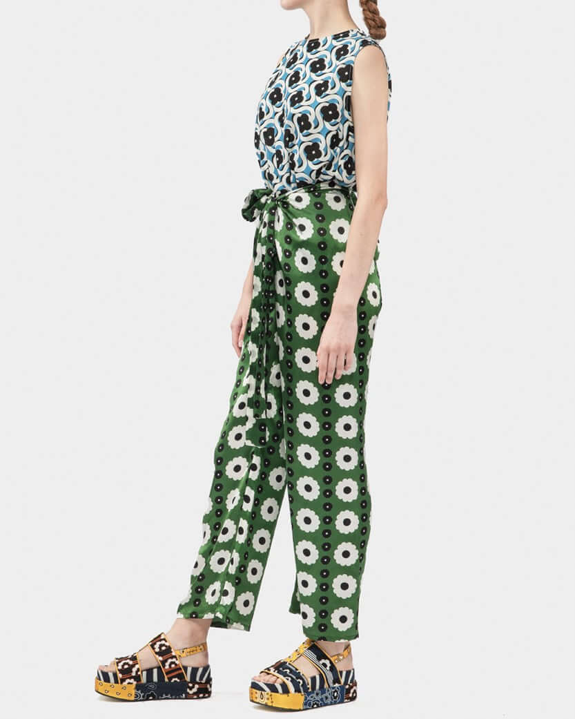 Satin Silk Print Sarong Long Pants