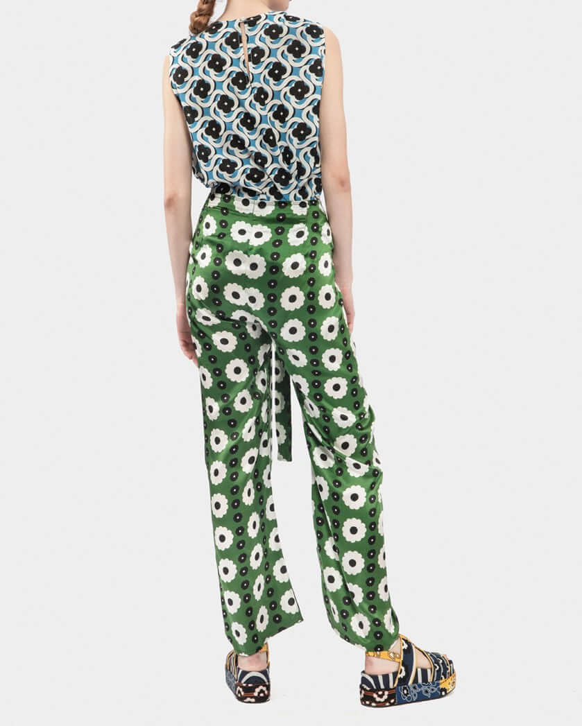 Satin Silk Print Sarong Long Pants