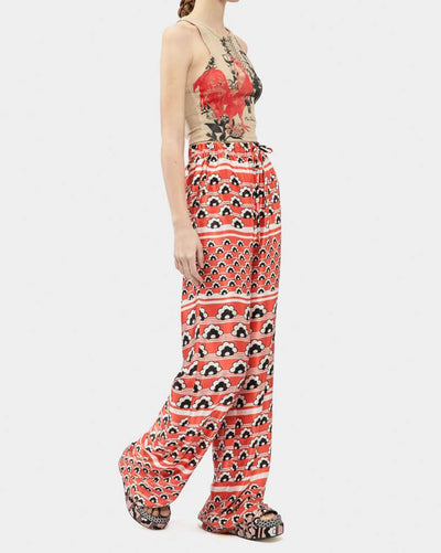 Satin Silk Print Long Pants