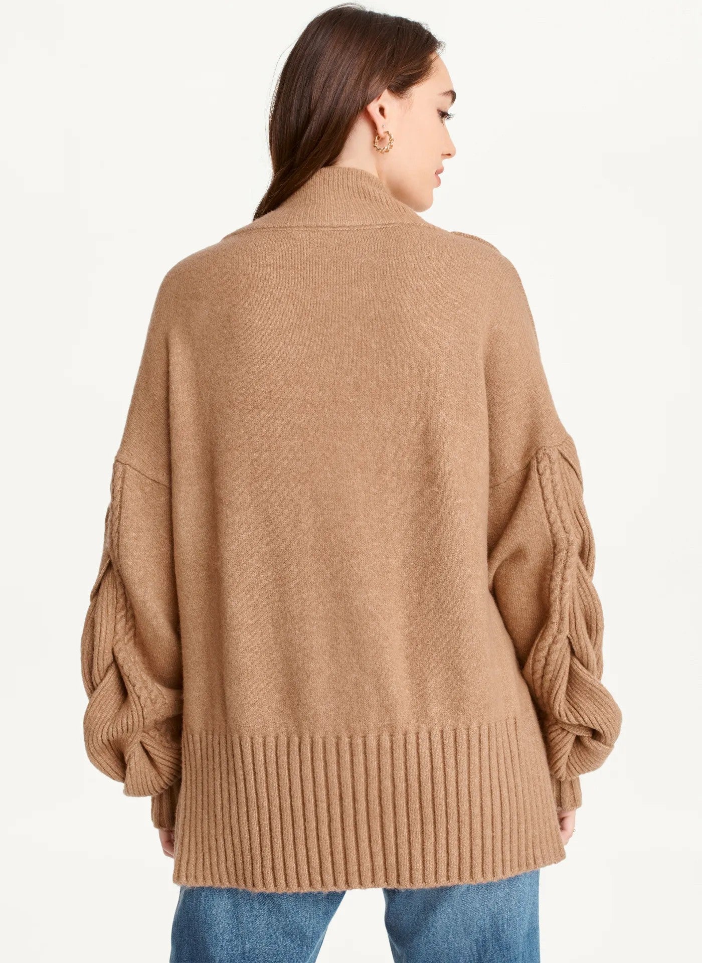 Braided Mock Neck High Low Sweater