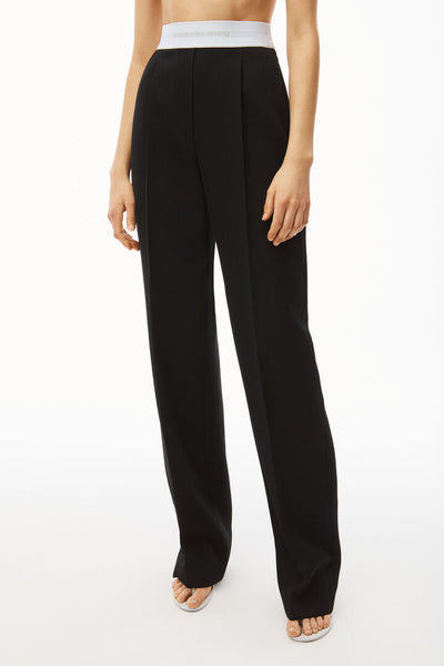 High Waisted Pleated Trouser With Logo Elastic