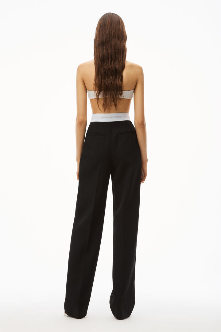 High Waisted Pleated Trouser With Logo Elastic