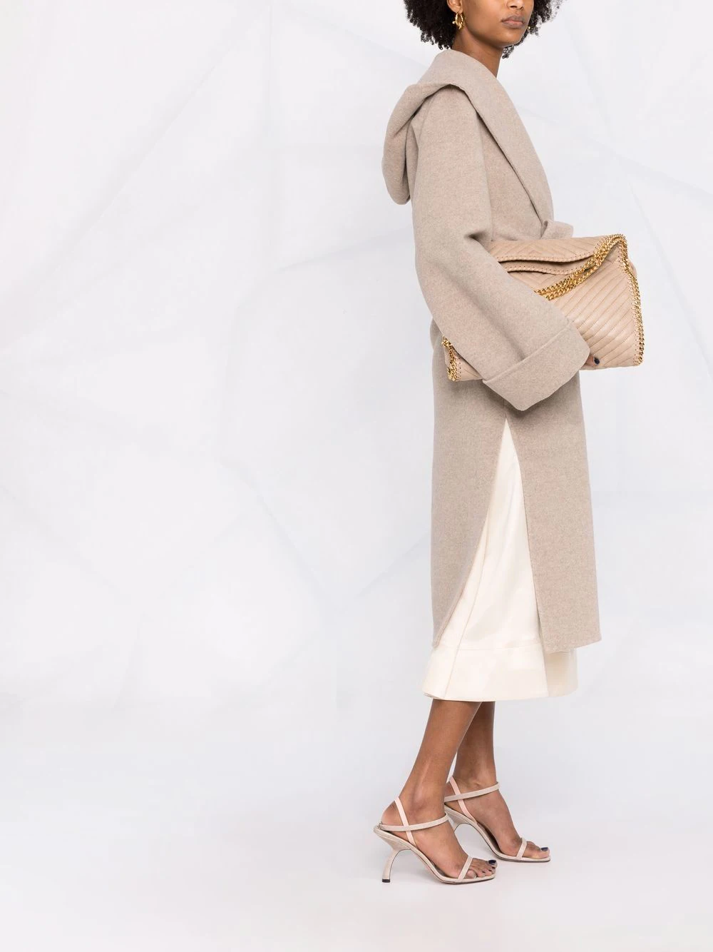 Falabella Chevron Small Tote Bag with Gold Color Chain (Butter Cream)