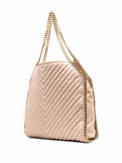 Falabella Chevron Small Tote Bag with Gold Color Chain (Butter Cream)