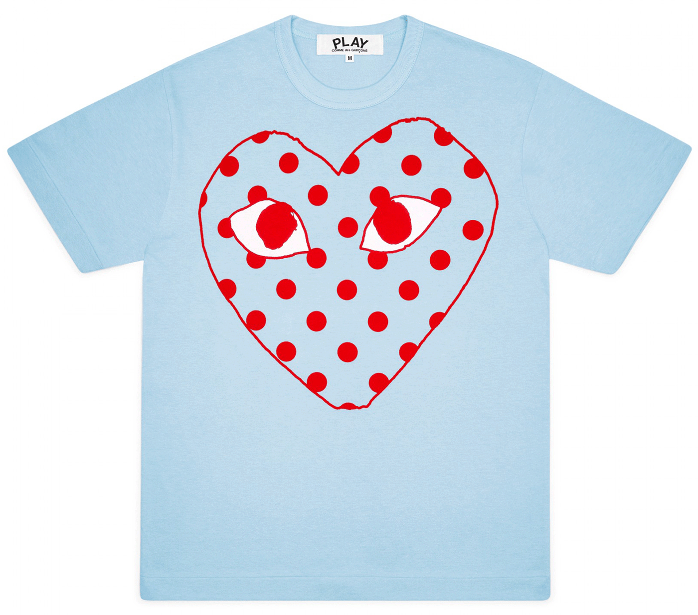 Comme-des-Garcons-Play-Bright-Red-Spotted-Heart-T-Shirt-Men-Blue-1