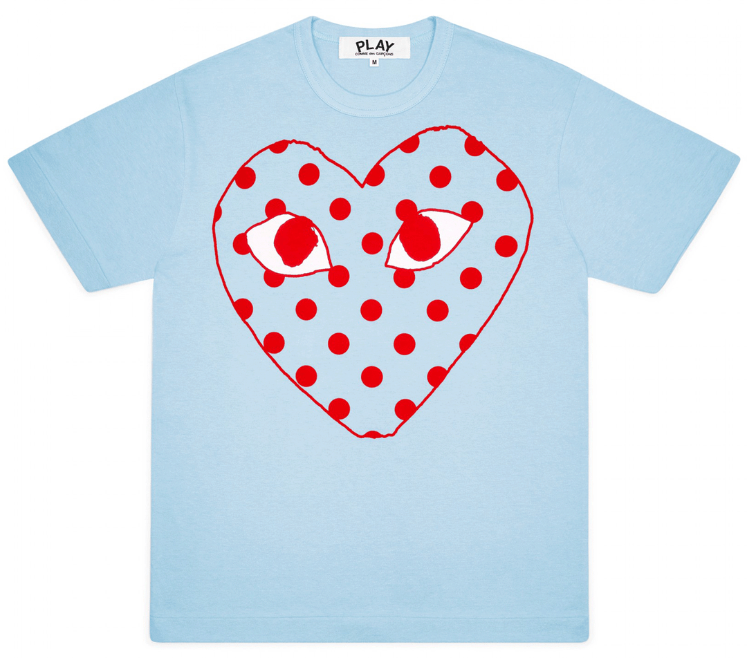 Comme-des-Garcons-Play-Bright-Red-Spotted-Heart-T-Shirt-Women-Blue-1