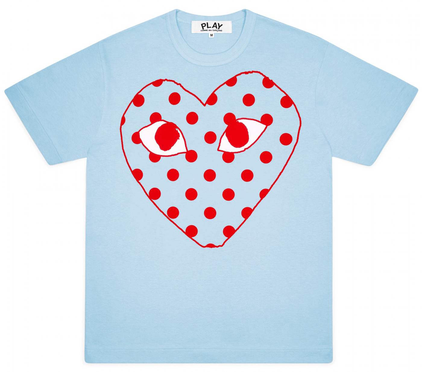 Comme-des-Garcons-Play-Bright-Red-Spotted-Heart-T-Shirt-Women-Blue-1