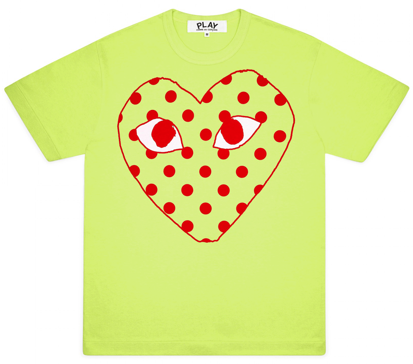 Comme-des-Garcons-Play-Bright-Red-Spotted-Heart-T-Shirt-Women-Green-1