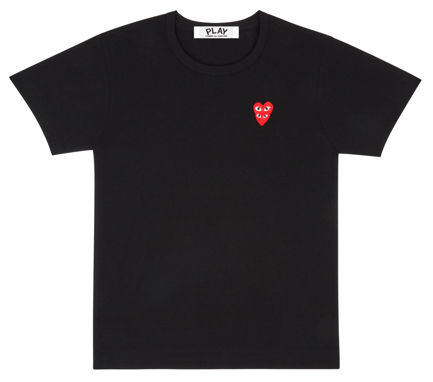 Comme-des-Garcons-Play-Cotton-T-Shirt-with-Stacked-Red-Emblem--Black-1
