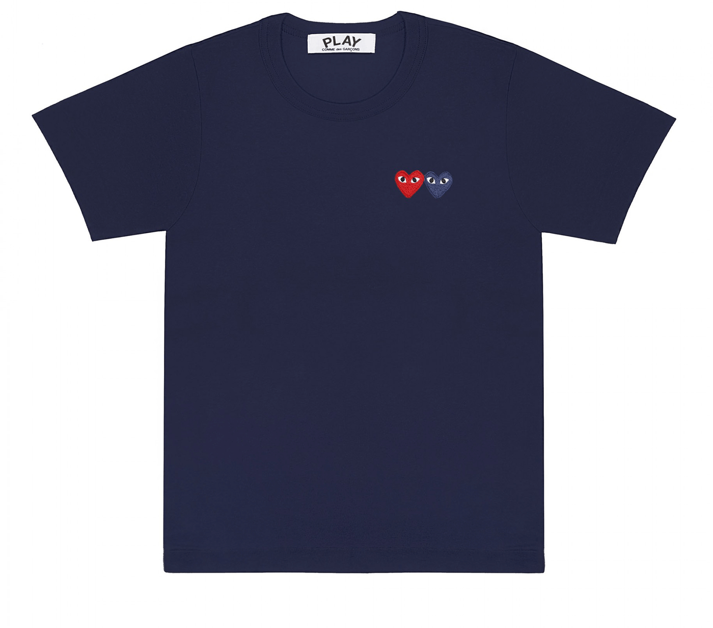 Comme-des-Garcons-Play-Embroidered-Logo-Double-Heart-Cotton-T-Shirt-Men-Blue-1