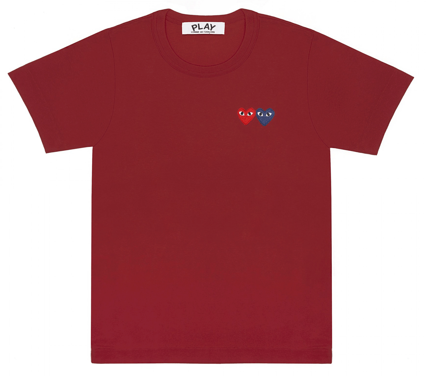 Comme-des-Garcons-Play-Embroidered-Logo-Double-Heart-Cotton-T-Shirt-Men-Dark-Red-1